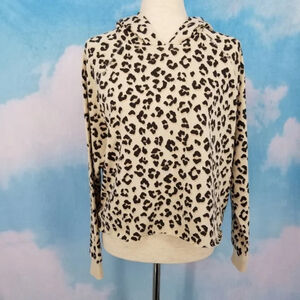 Lucky Brand Cheetah Print Hoodie - Raw Edge, Medium - Beige Tan & Black Leopard